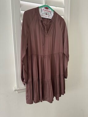 Reset by Jane  “silky” Flowy Long Sleeve Tunic Dress - Mauve